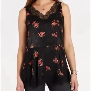 Floral lace trim peplum blouse